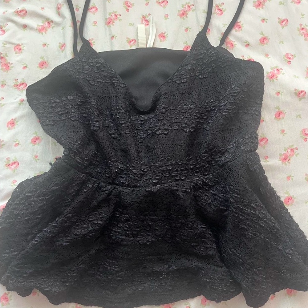 Black lace and mesh tank